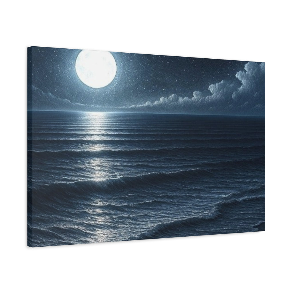 Moonlit Ocean Canvas Wall Art — Serene Night Seascape Matte Stretched Print