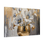 Floral Gold Vase Canvas Print — Elegant White & Blue Flower Wall Art