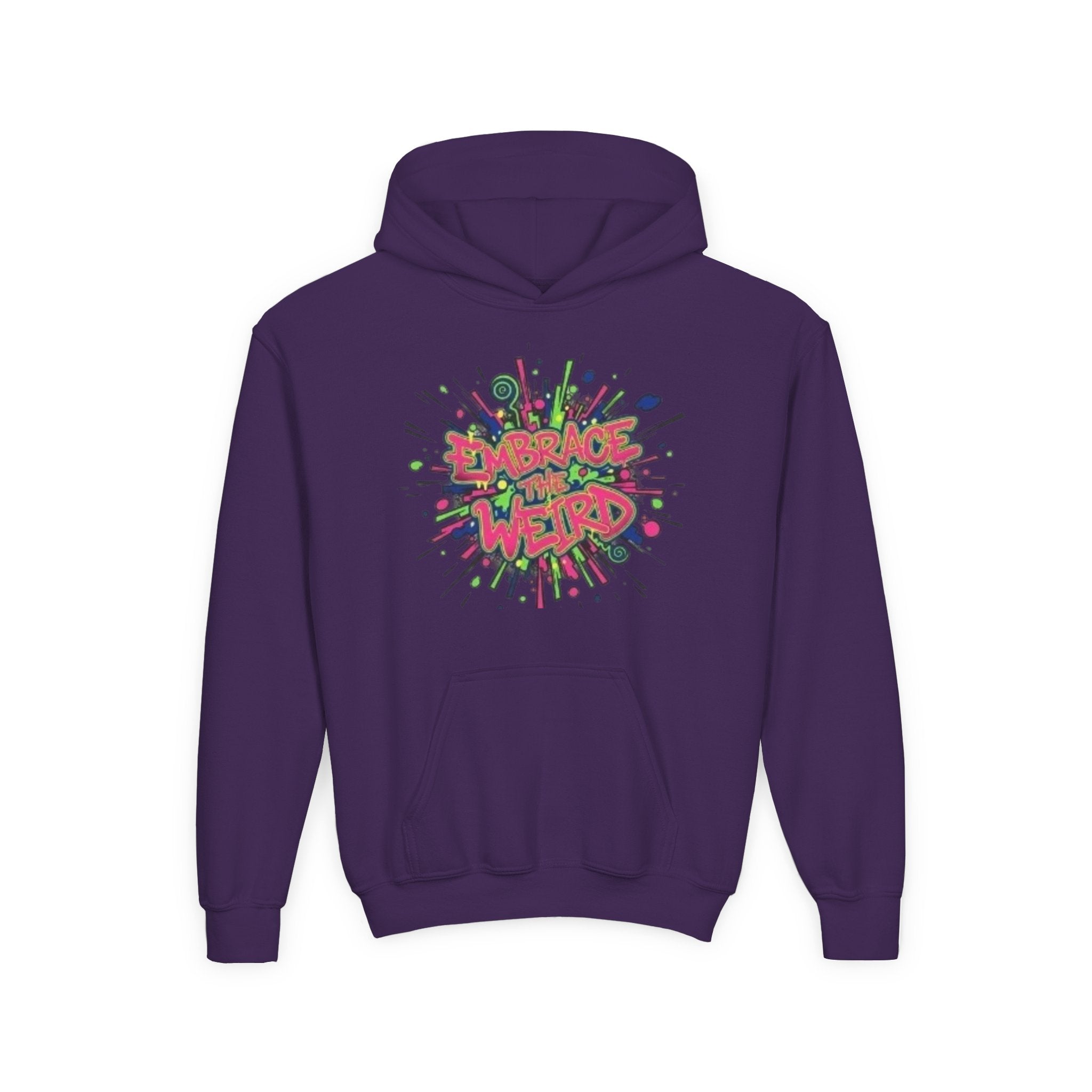 Youth Hoodie — "Embrace the Weird" Colorful Graffiti Graphic