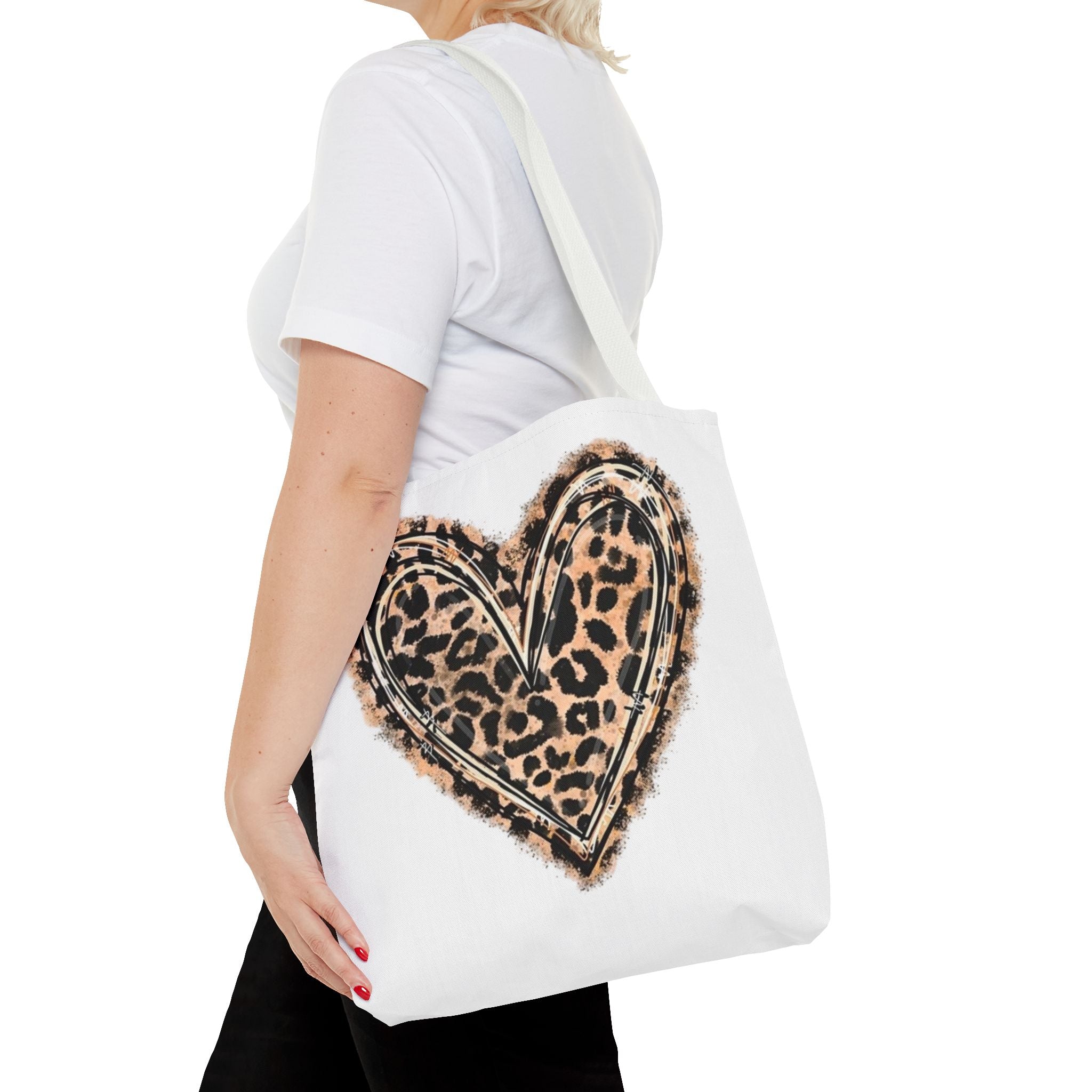 Leopard Heart Tote Bag – Animal Print Heart Canvas Tote