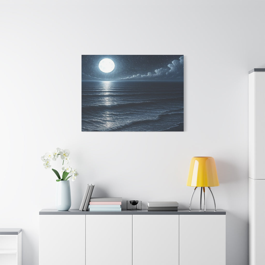 Moonlit Ocean Canvas Wall Art — Serene Night Seascape Matte Stretched Print