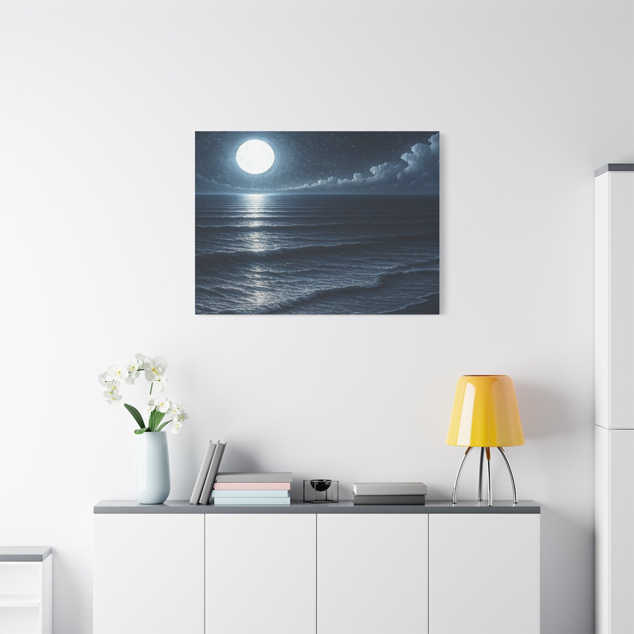 Moonlit Ocean Canvas Wall Art — Serene Night Seascape Matte Stretched Print