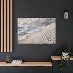 Coastal Serenity Matte Canvas Wall Art — Ocean Waves & Sandy Footprints