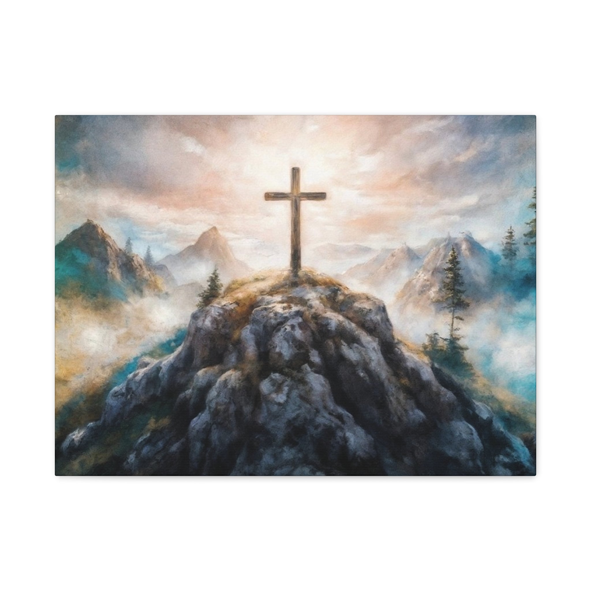 Cross on Mountain Matte Canvas Wall Art — Christian Inspirational Landscape