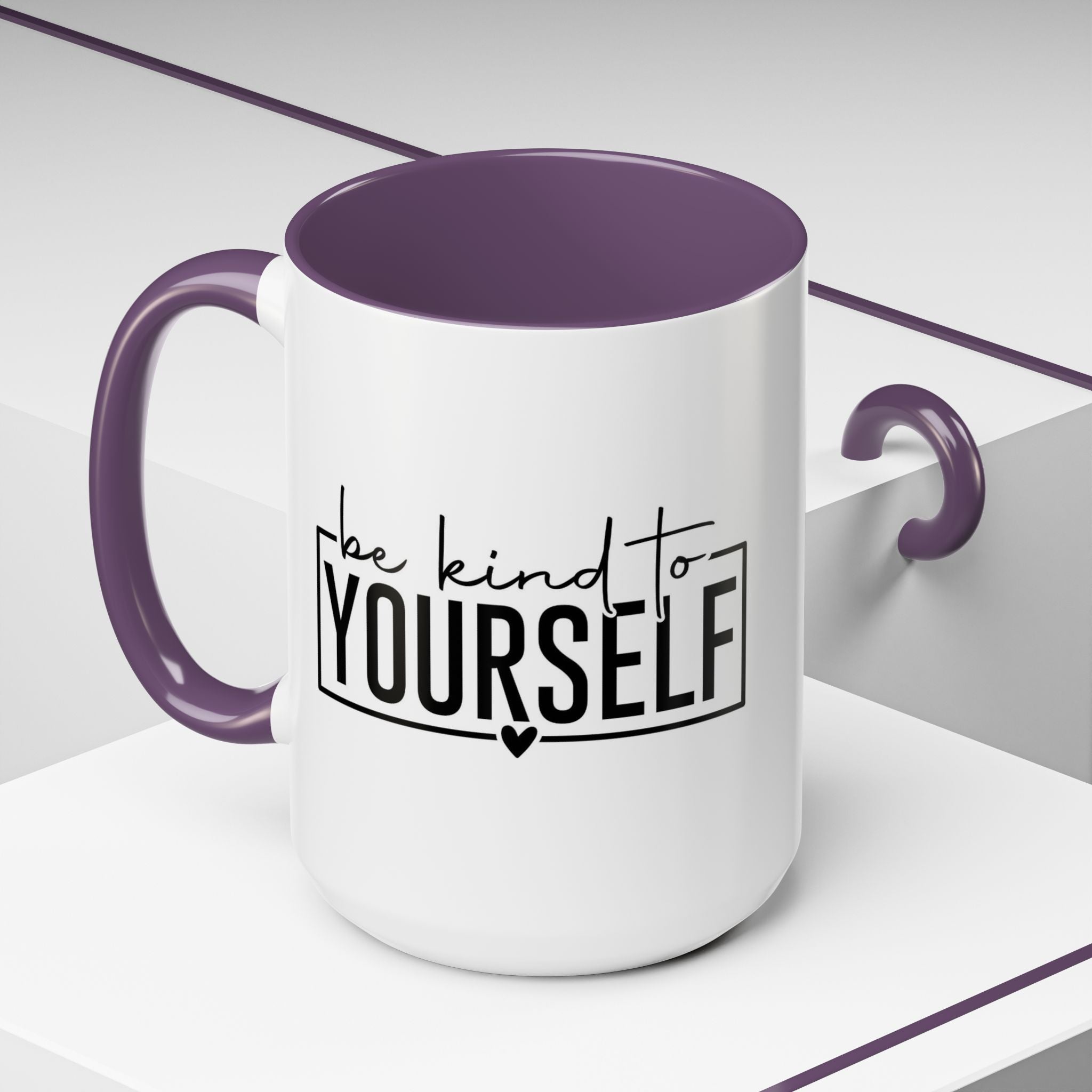 Be Kind To Yourself Accent Coffee Mug — Motivational Self-Care Tea Cup (11/15 oz)