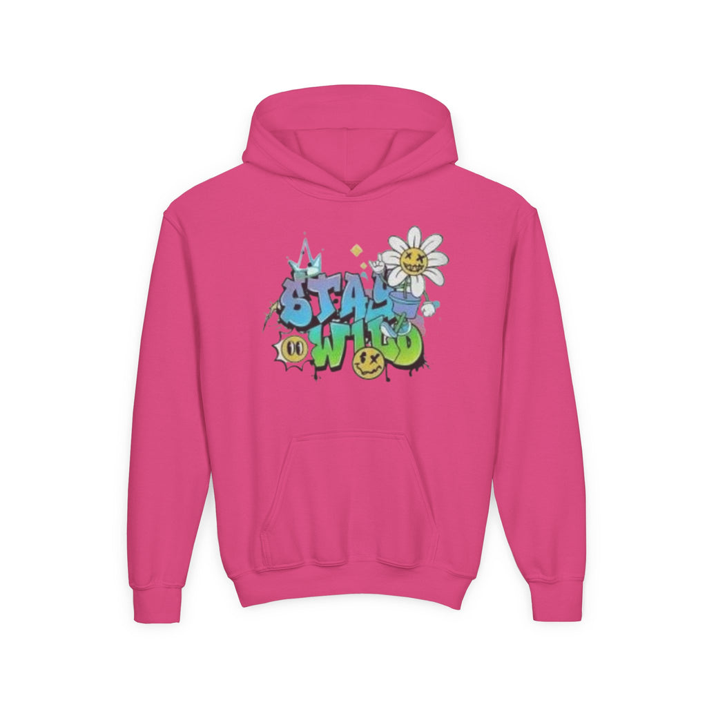 Youth Hoodie — "Stay Wild" Graffiti Daisy Streetwear