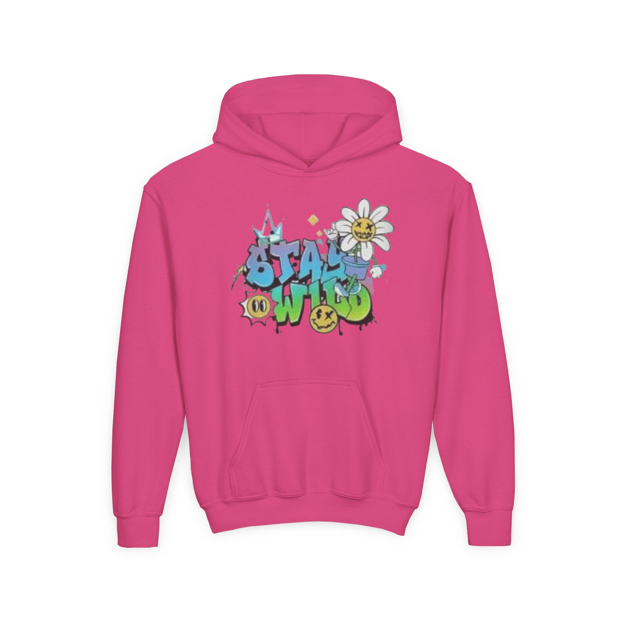 Youth Hoodie — "Stay Wild" Graffiti Daisy Streetwear