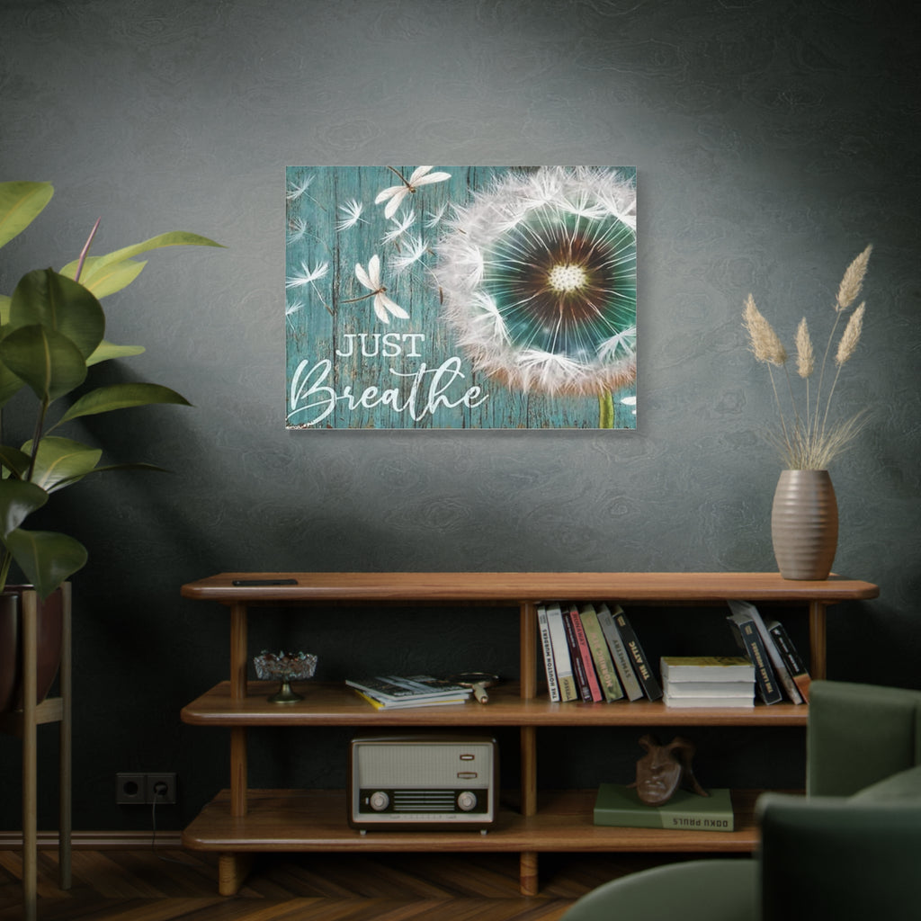 Canvas Wall Art — "Just Breathe" Dandelion Rustic Teal