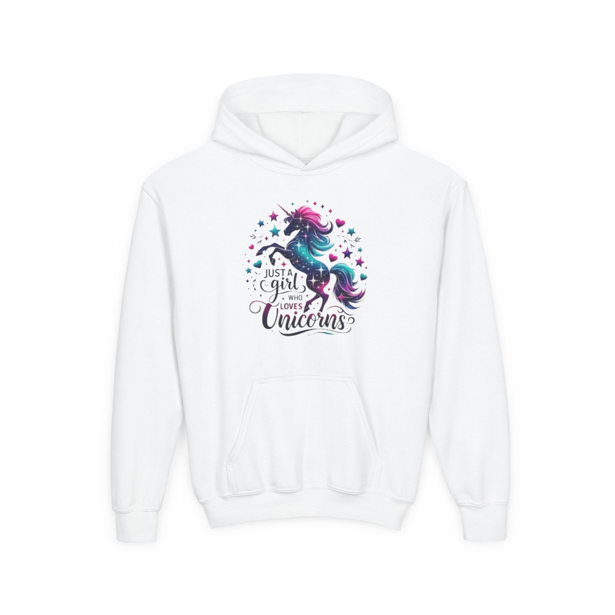 Youth Unicorn Hoodie - "Just a Girl Who Loves Unicorns" Cute Magical Kids Sweatshirt