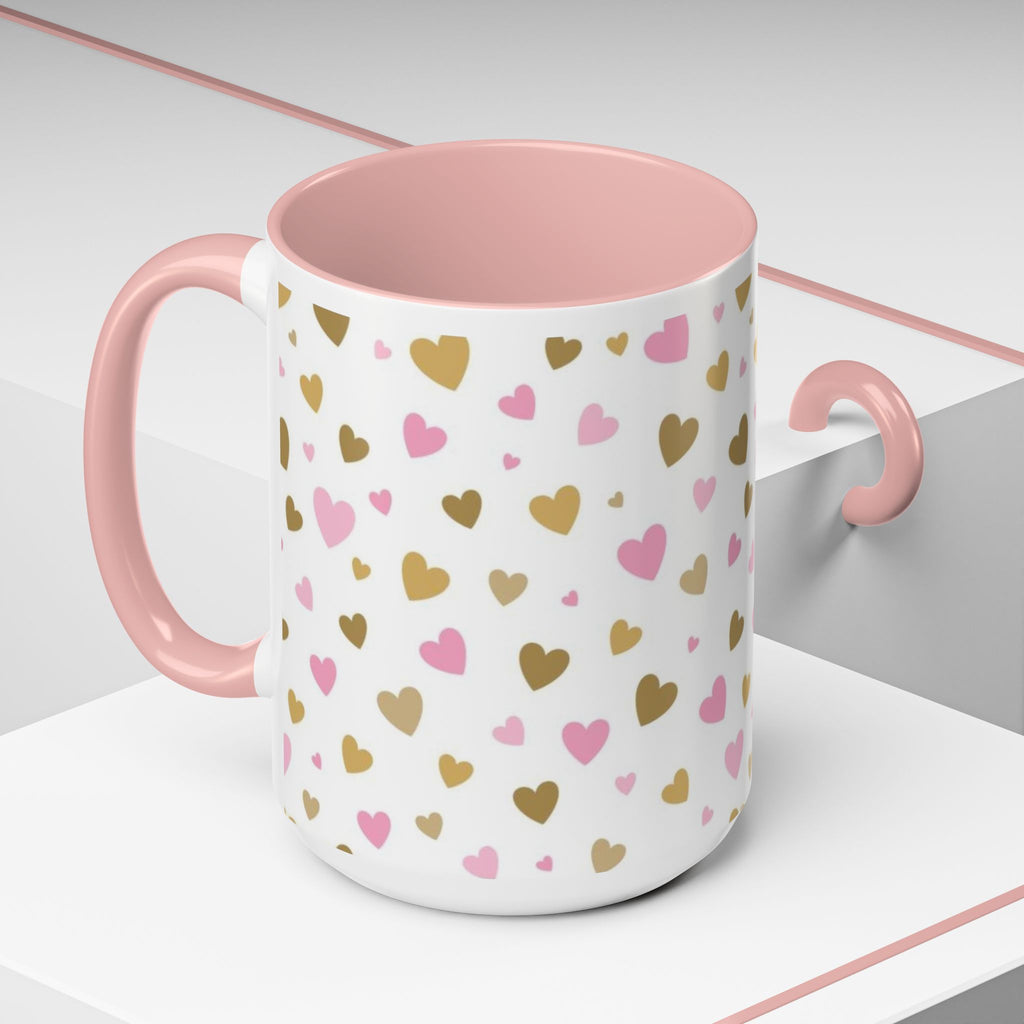 Pink & Gold Heart Accent Coffee Mug — Romantic Valentine’s Tea & Coffee Cup