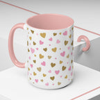 Pink & Gold Heart Accent Coffee Mug — Romantic Valentine’s Tea & Coffee Cup