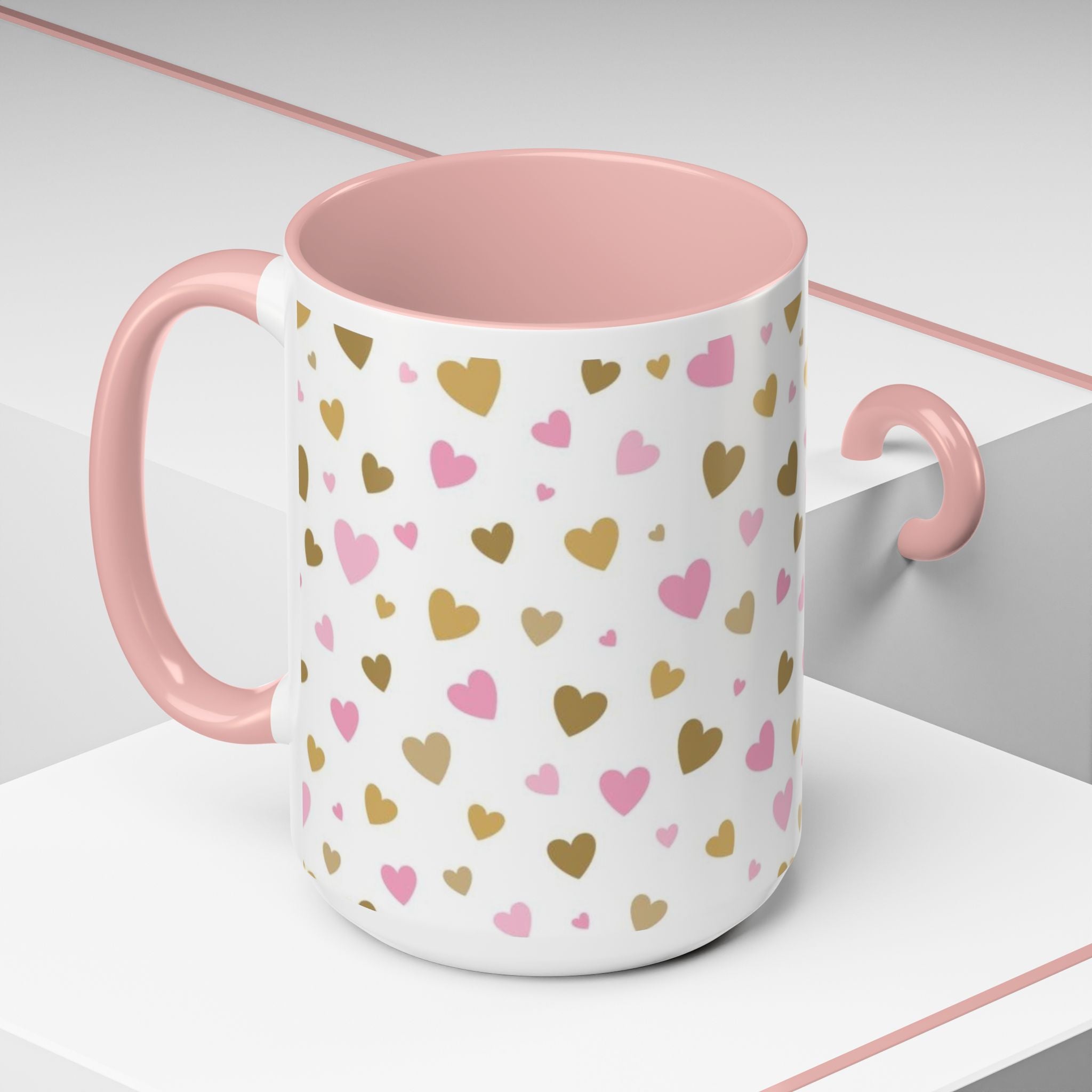 Pink & Gold Heart Accent Coffee Mug — Romantic Valentine’s Tea & Coffee Cup