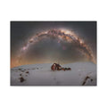 Milky Way Over Snowy Cabin — Matte Stretched Canvas Wall Art