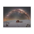 Milky Way Over Snowy Cabin — Matte Stretched Canvas Wall Art