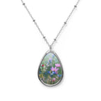 Spring Meadow Oval Pendant Necklace — Floral Photo Teardrop Jewelry