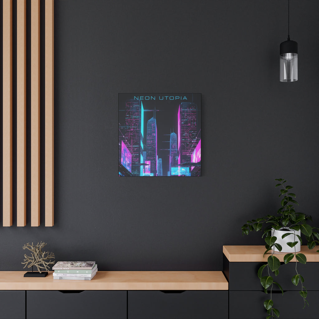 Neon Utopia Cyberpunk Cityscape, Matte Canvas