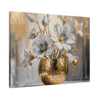 Floral Gold Vase Canvas Print — Elegant White & Blue Flower Wall Art
