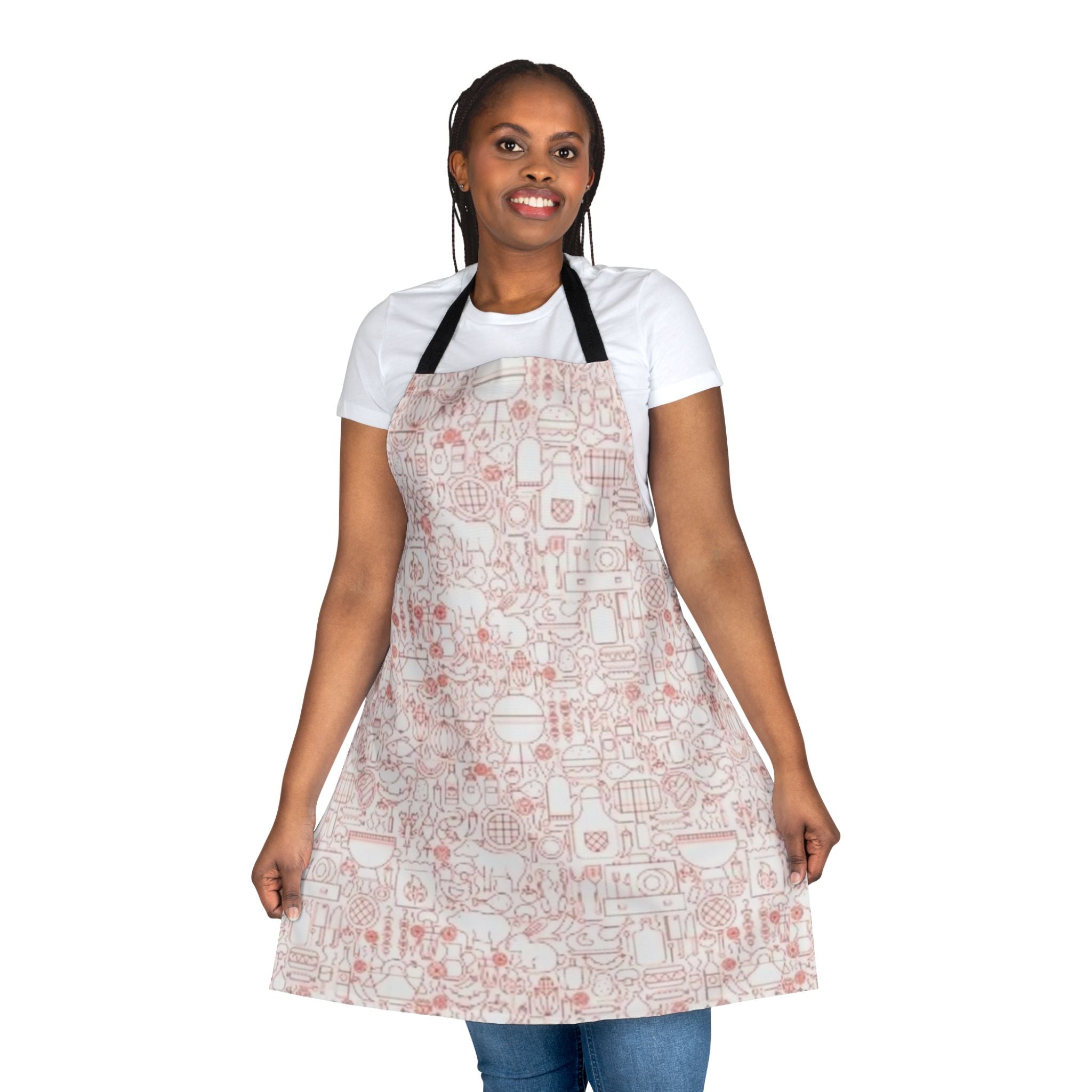 Rose Kitchen Pattern Apron — Floral Cooking Apron with Pink Doodle Design