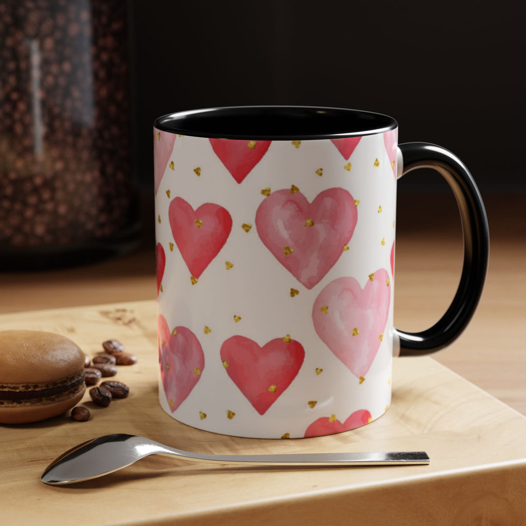 Pink Watercolor Hearts Accent Coffee Mug — Romantic Valentine’s Day Gift