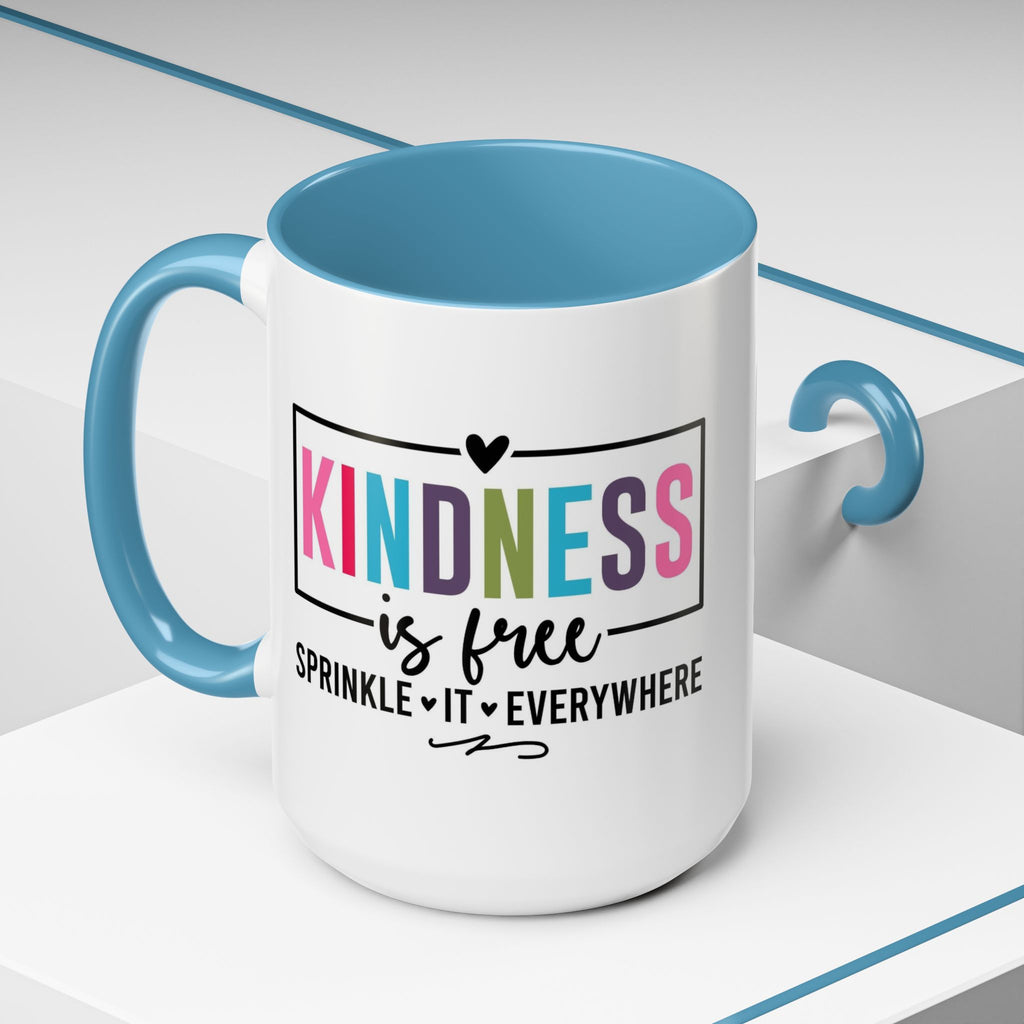 Kindness Is Free Accent Coffee Mug — Inspirational Pink Interior 11/15oz