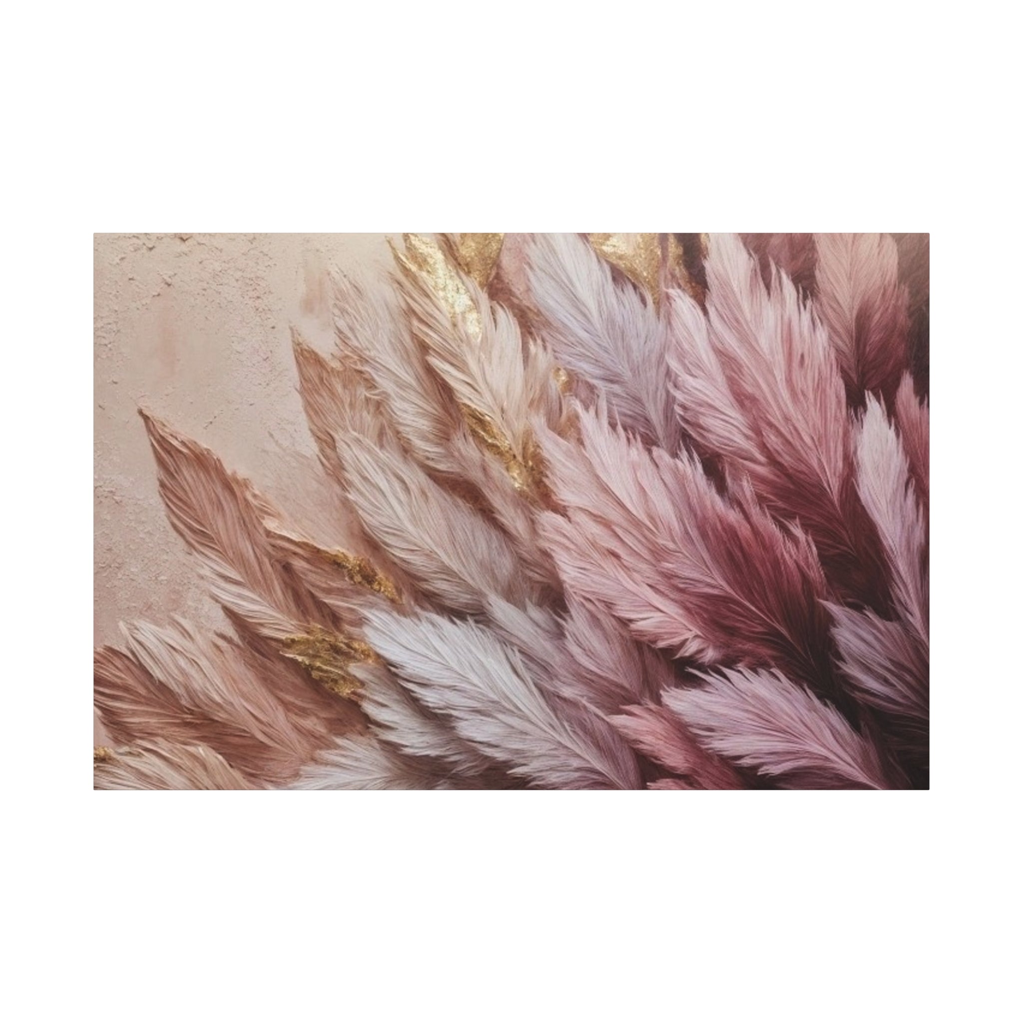 Feathered Pampas Wall Art Canvas — Blush Pink Botanical Decor, Matte Stretched 1.25"