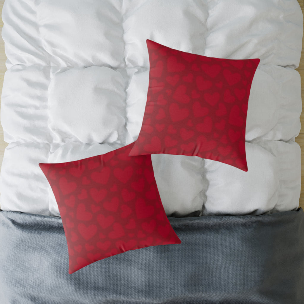 Red Heart Pattern Square Pillow - Valentine Decorative Throw Cushion
