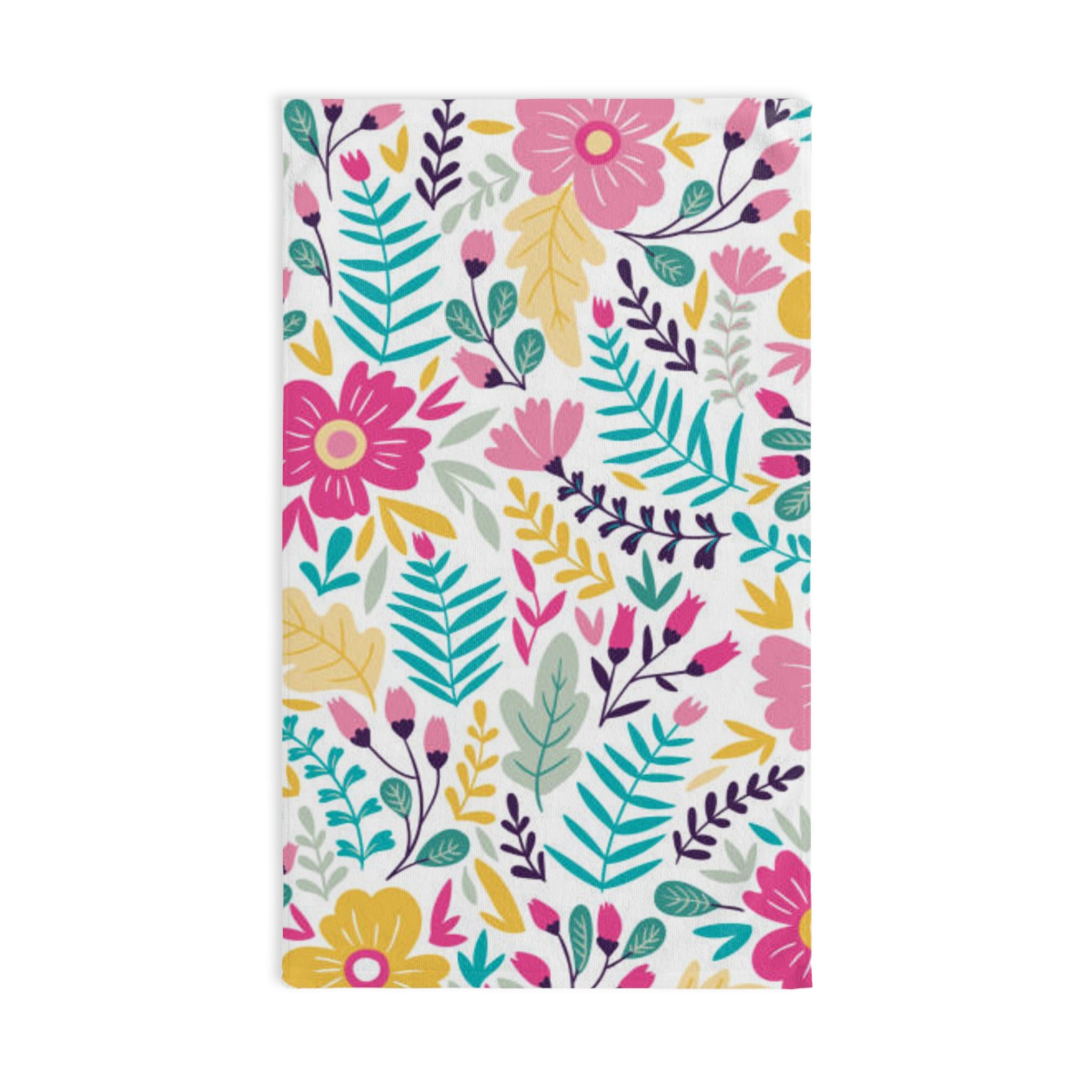 Floral Spring Bouquet Hand Towel — Bright Pink & Teal Kitchen Towel