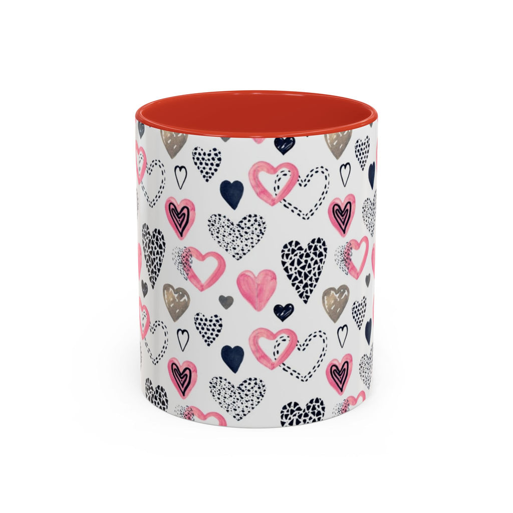 Heart Pattern Accent Coffee Mug — Pink & Navy Love Design (11/15 oz)