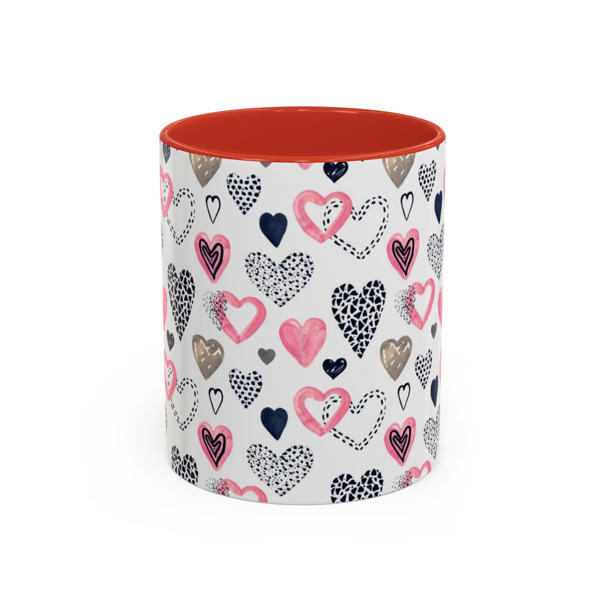 Heart Pattern Accent Coffee Mug — Pink & Navy Love Design (11/15 oz)
