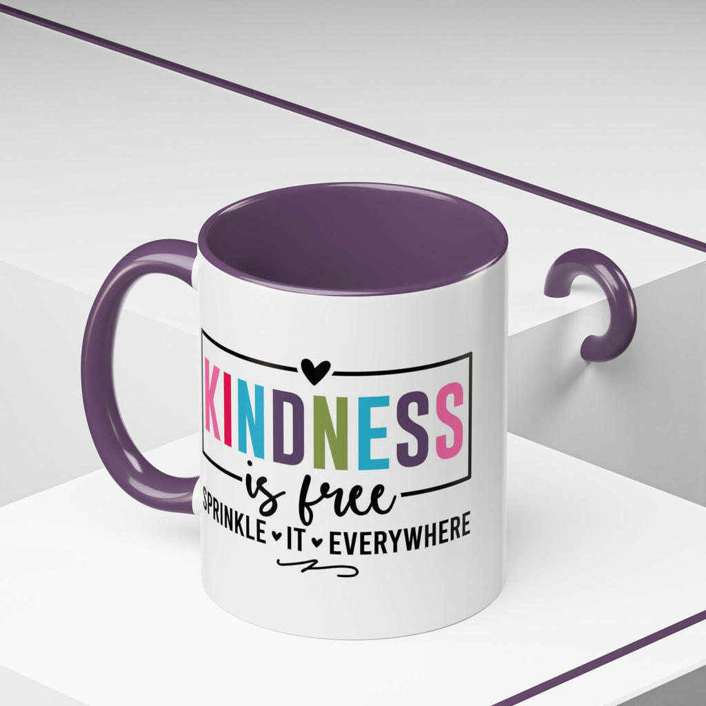 Kindness Is Free Accent Coffee Mug — Inspirational Pink Interior 11/15oz
