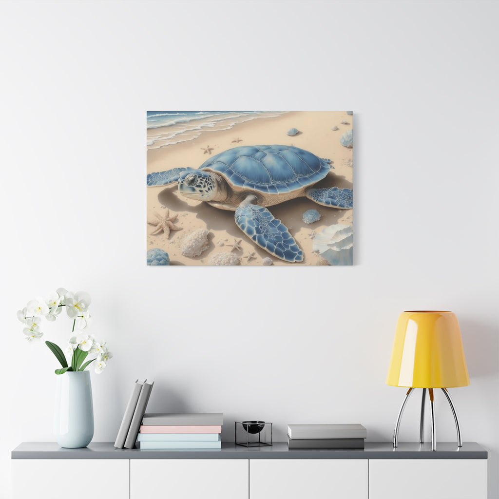 Blue Sea Turtle Canvas Art — Coastal Beach Wall Decor