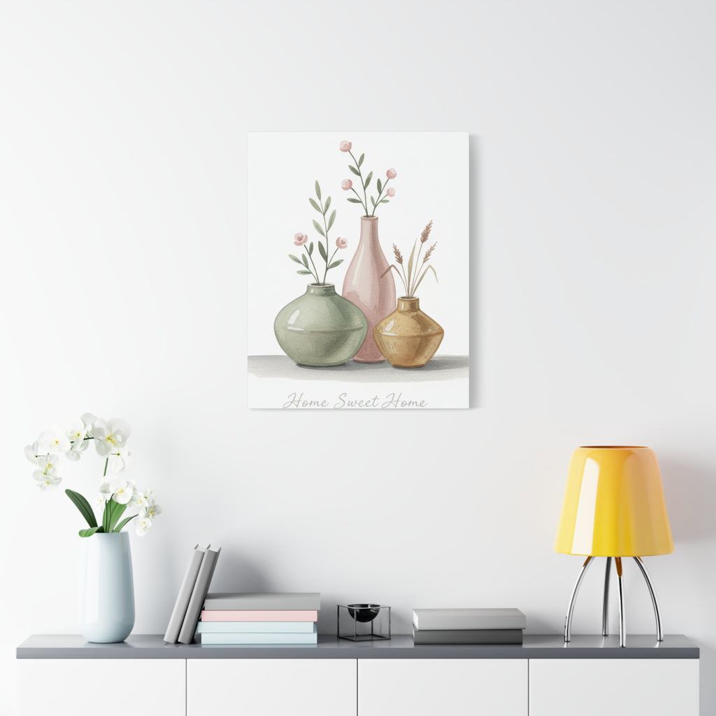Home Sweet Home Canvas Wall Art — Pastel Vases Still Life Matte Stretched Canvas