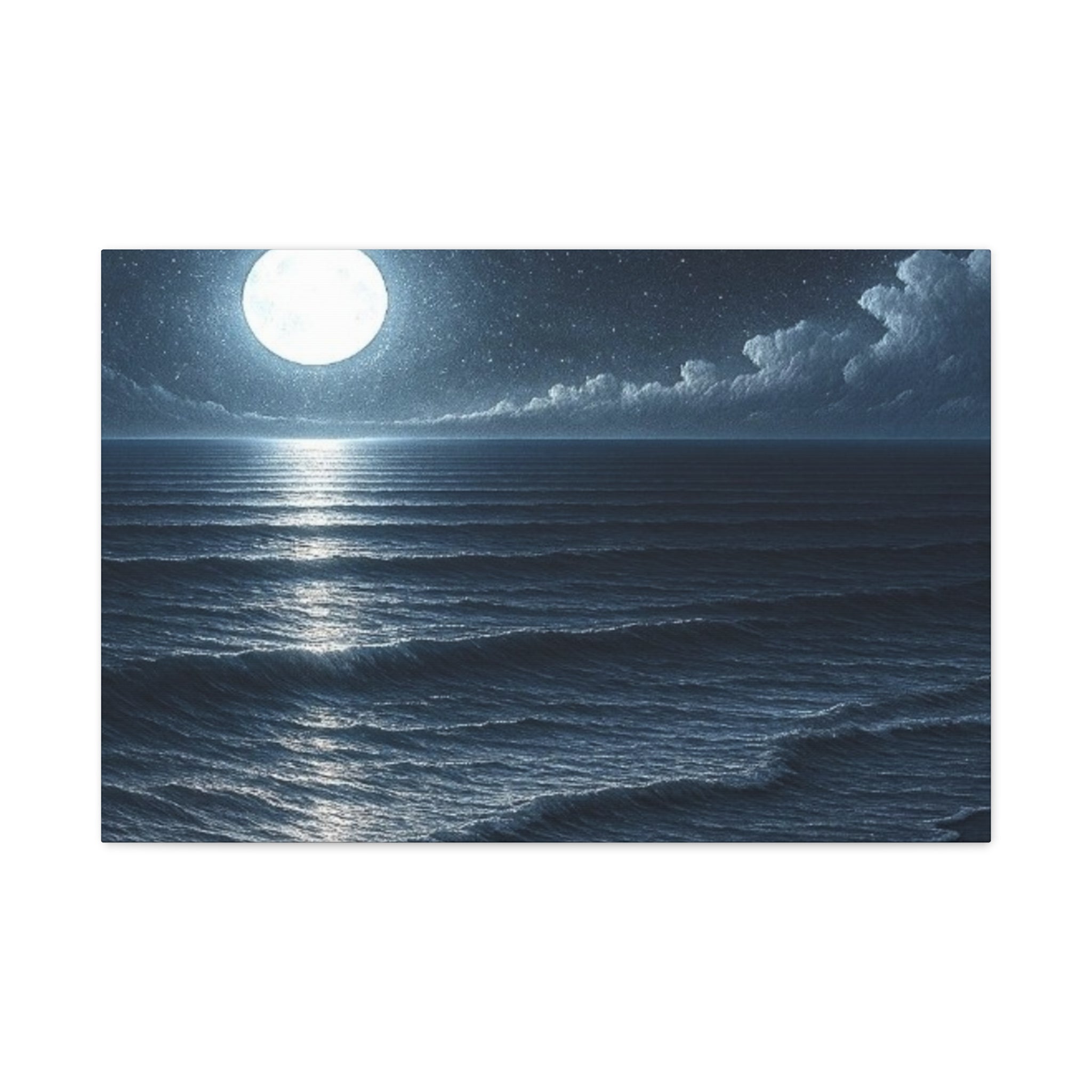 Moonlit Ocean Canvas Wall Art — Serene Night Seascape Matte Stretched Print
