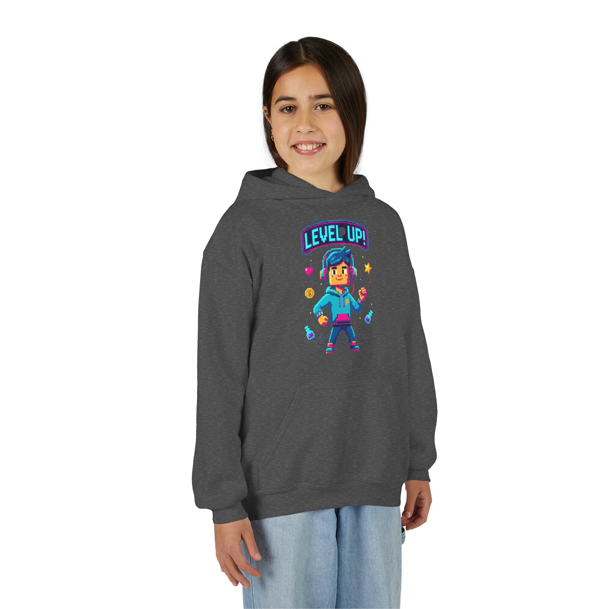 Youth Hoodie — "Level Up!" Gamer Arcade Birthday Pullover