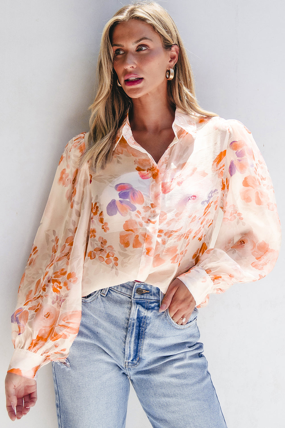 Floral Sheer Long Sleeve Blouse