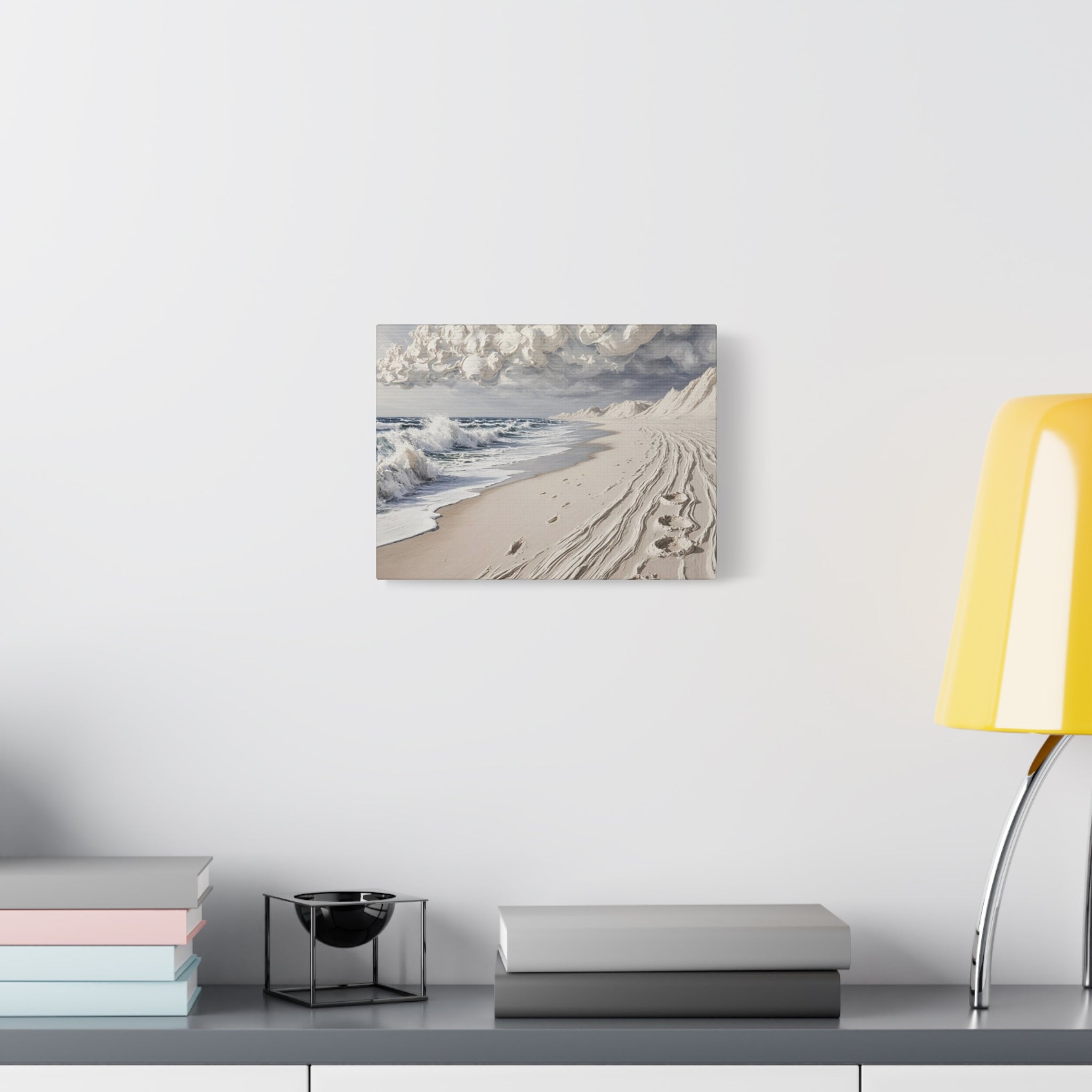Coastal Serenity Matte Canvas Wall Art — Ocean Waves & Sandy Footprints