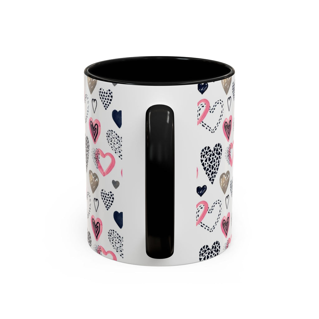 Heart Pattern Accent Coffee Mug — Pink & Navy Love Design (11/15 oz)