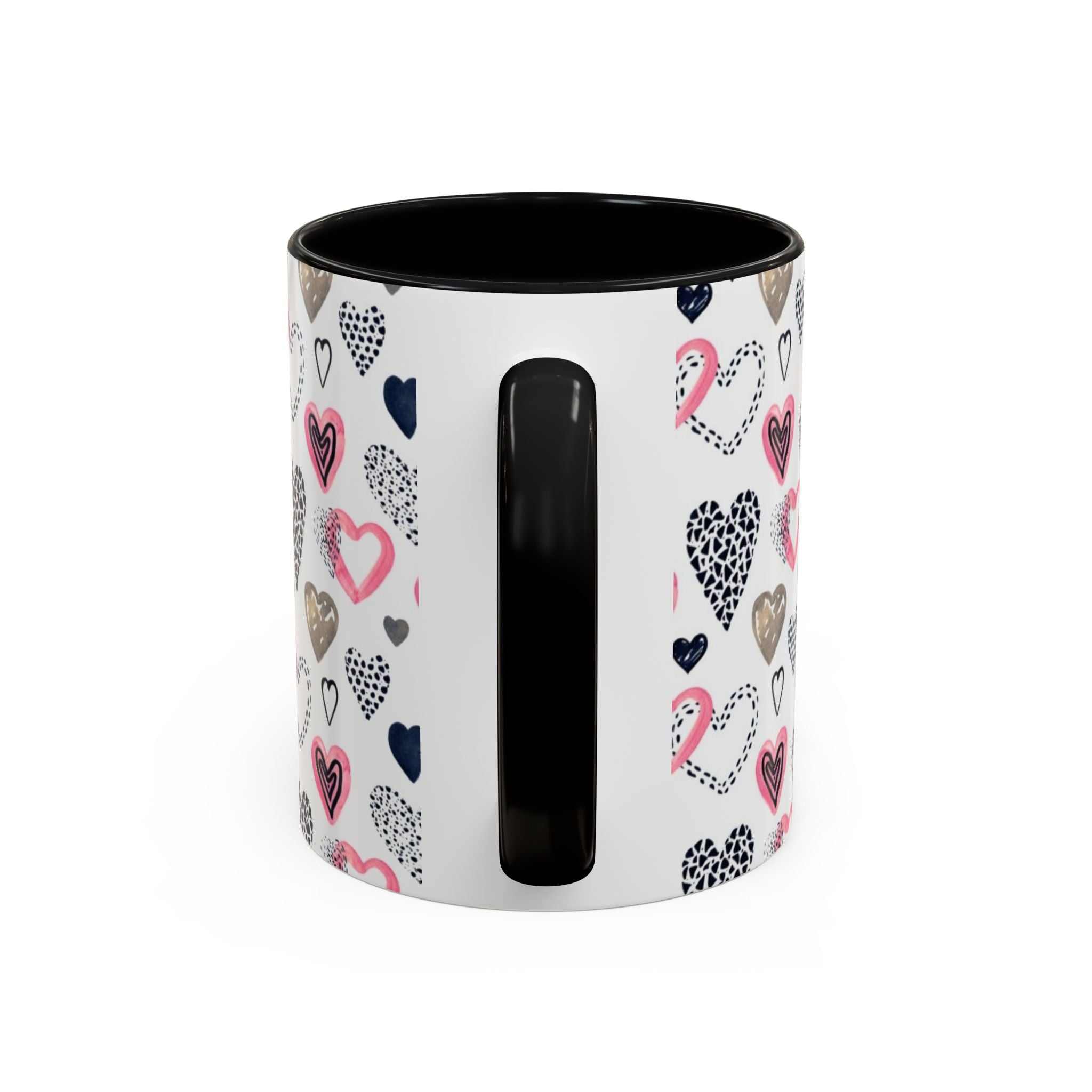 Heart Pattern Accent Coffee Mug — Pink & Navy Love Design (11/15 oz)