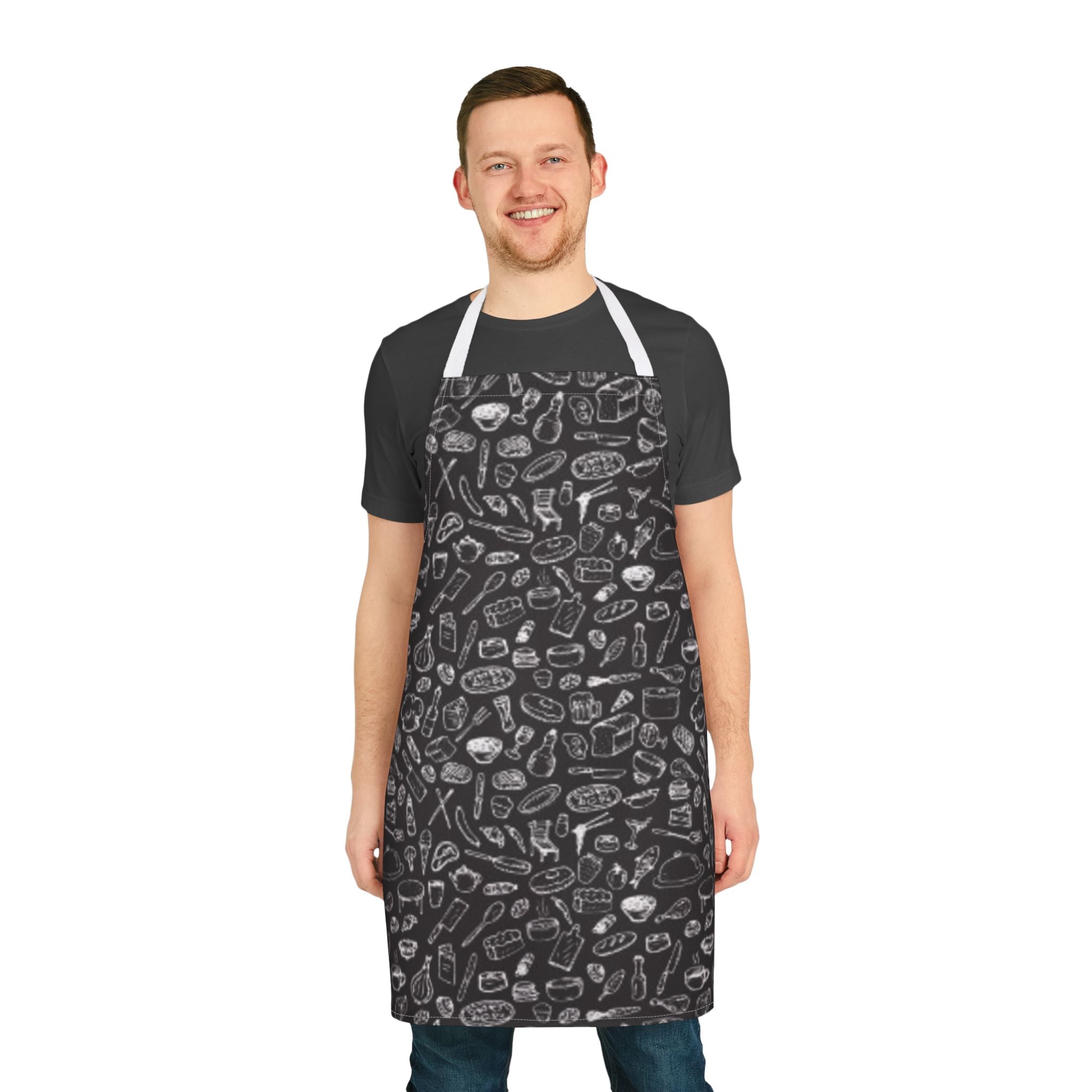 Chalkboard Kitchen Apron — Cooking Utensils Pattern