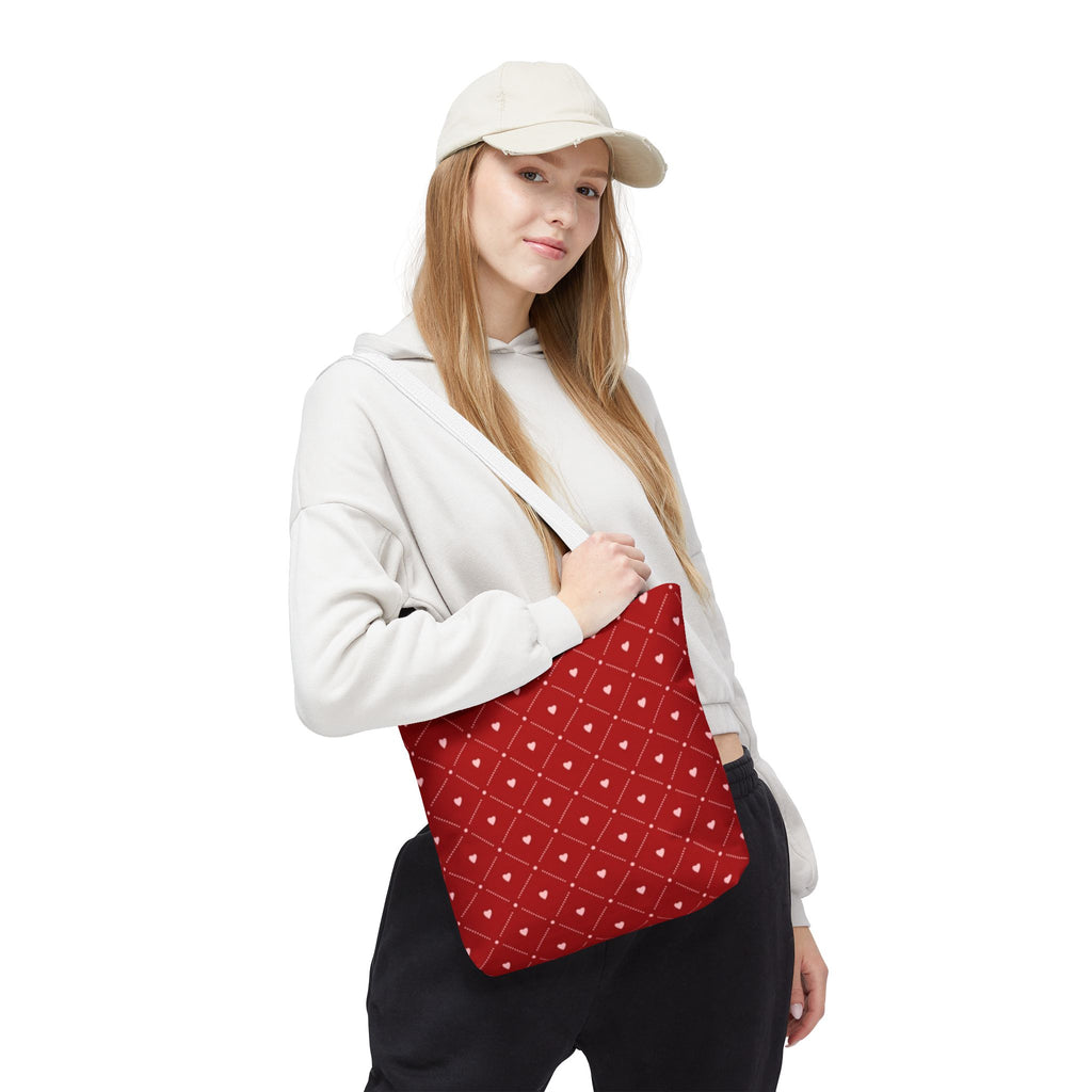 Valentine Red Diamond Heart Tote Bag — All-Over Print Canvas Shopper