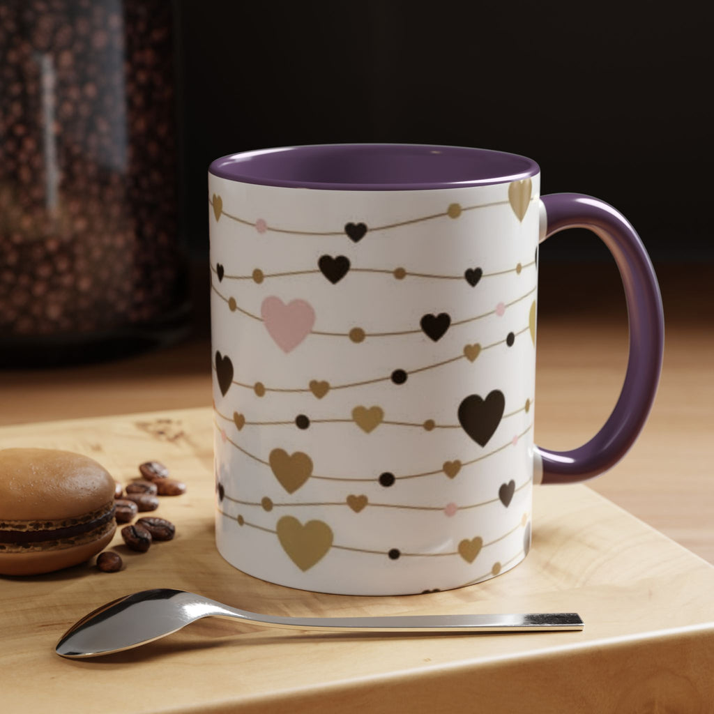 Heart Garland Accent Coffee Mug — Pink & Gold Valentine Ceramic