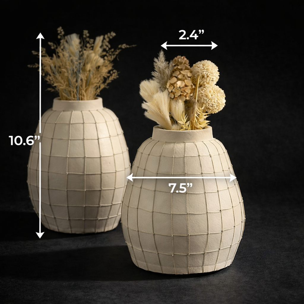 Off-White Large Handmade Terracotta Vase | Contemporary Home Decor Statement Piece (15.5")-3