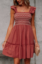 Ruffled Short Sleeve Mini Dress