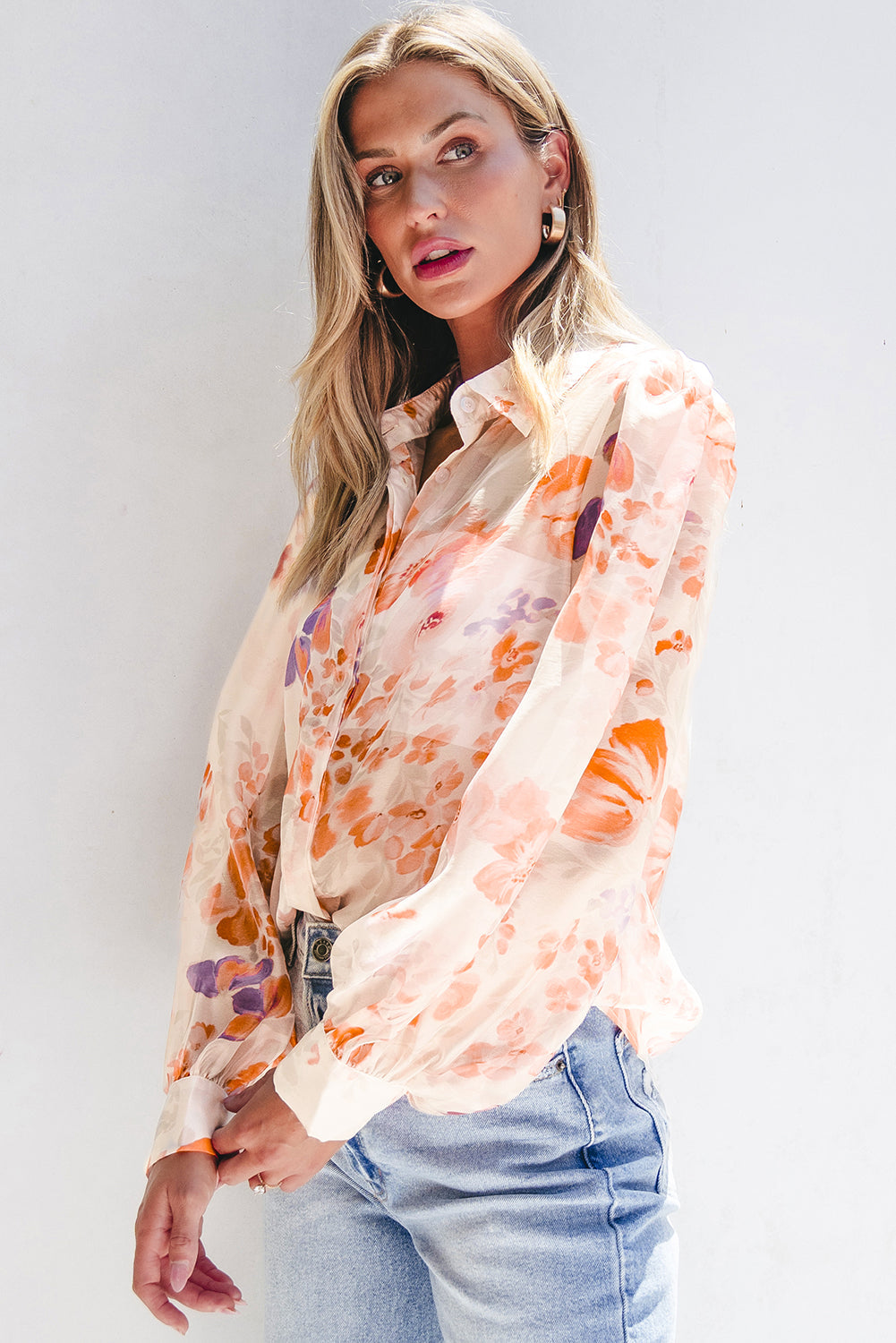 Floral Sheer Long Sleeve Blouse
