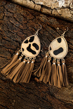 Boho Leopard Tasseled Hook Earrings