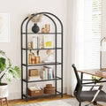 Modern Black Metal Arched Top Display Rack Bookcase with 5 Glass Storage Shelves-0