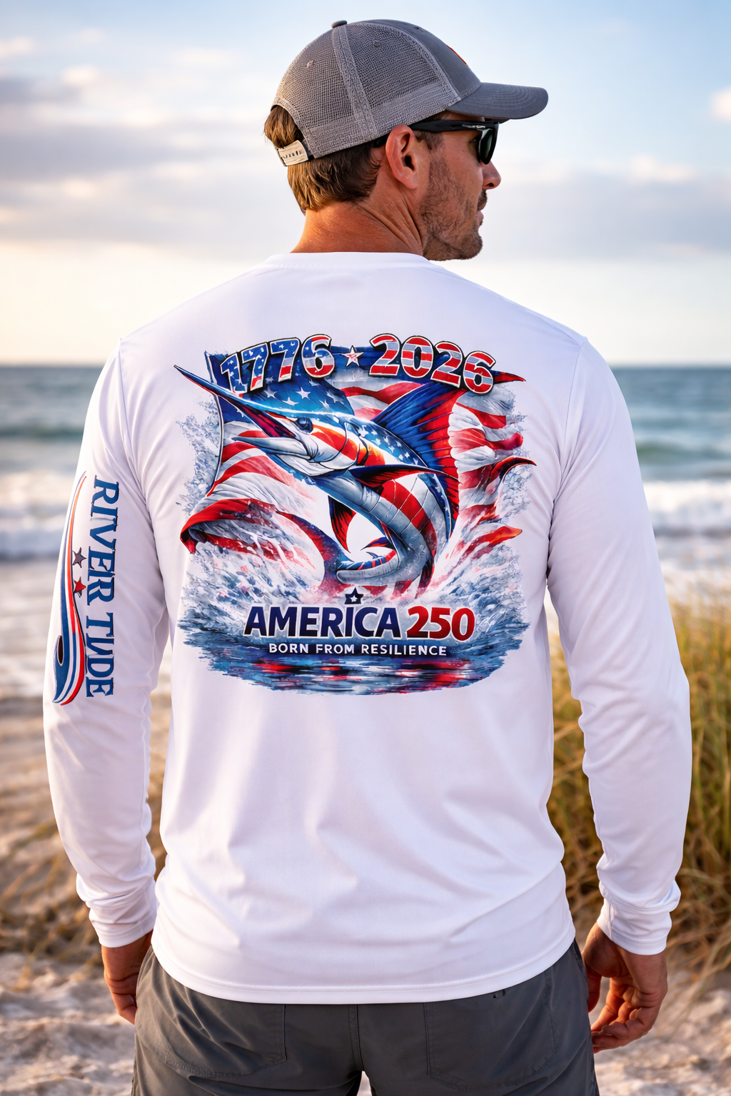 Patriotic Marlin America 250 Long Sleeve Performance Shirt
