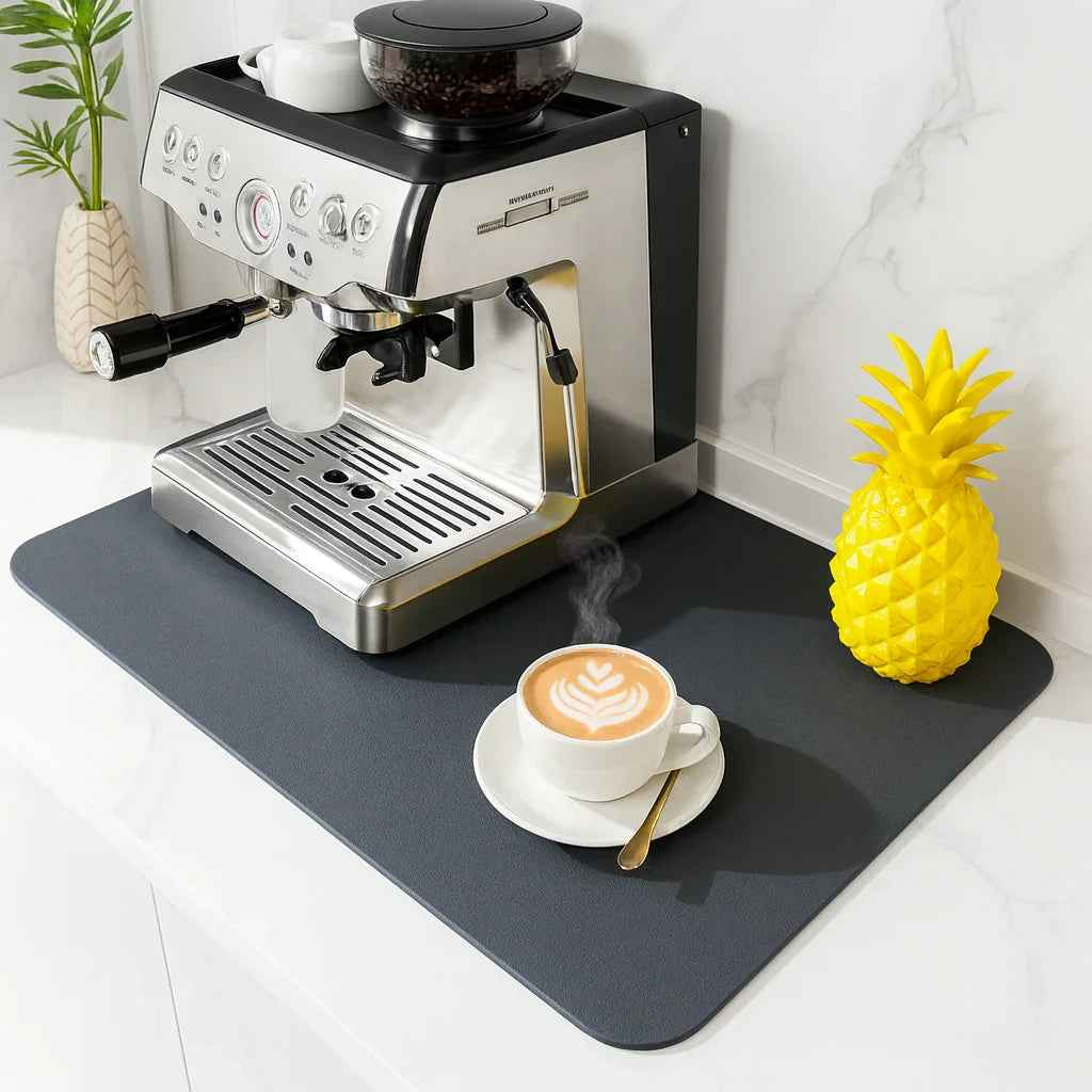Strabella Coffee Bar Mat - Super Absorbent Coffee Mat, Quick Dry, Non-Slip in Dark Gray