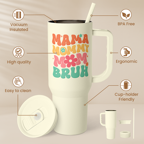 40oz Retro Mama Mommy Mom Bruh with Handle
