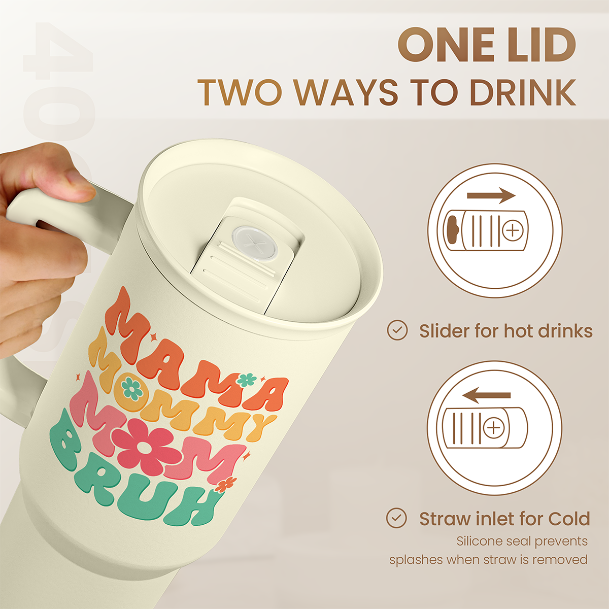 Mom Tumbler with Handle 40oz, Mama Mommy Mom Bruh Cup Stainless Steel Insulated Tumblers Coffee Travel Mugs, Gifts for Moms from Daughter Son, Best Mother Gift for Birthday Christmas Mothers Day